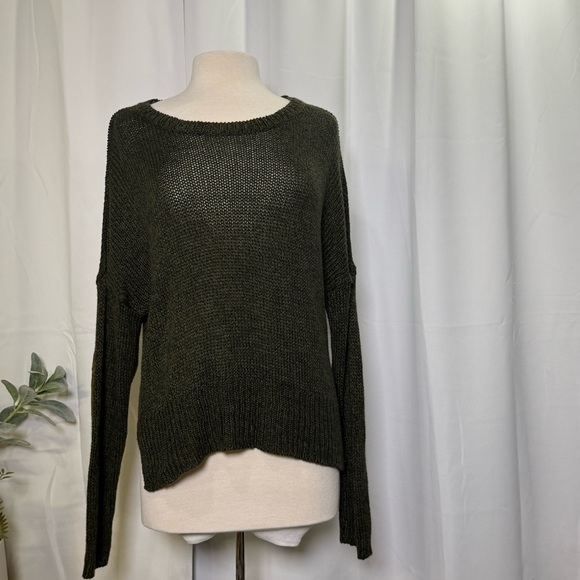RDI Dark Green Knit Sweater w/ Elbow Patches Women’s Size Large High-Low Hem - Picture 7 of 7